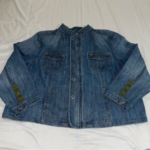 Avenue Jeans Blue Jean Jacket with Green Accents